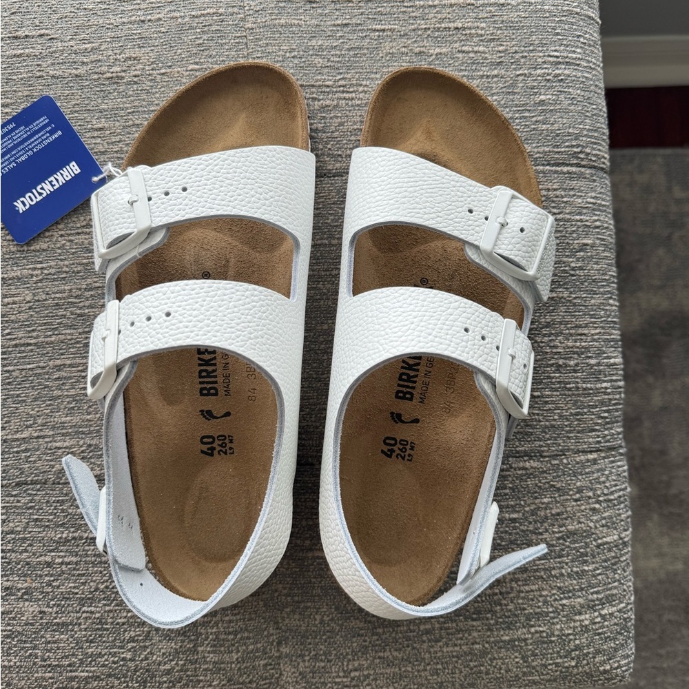 Birkenstock Milano BS Triple White Leather Sandals NWT- 40N